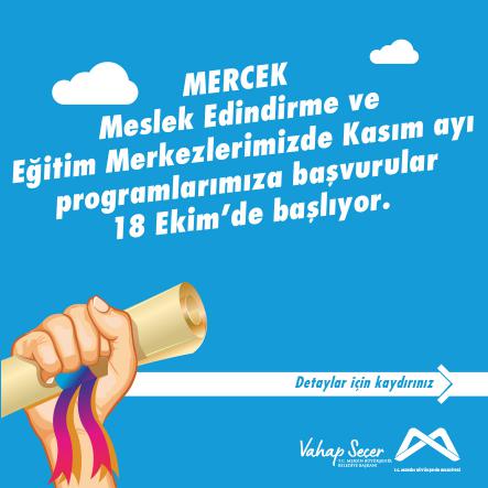 Mercek Meslek Edindirme ve Eğitim Merkezlerimizde kasım ayı programlarımıza başvurular, 18 Ekim'de başlıyor.