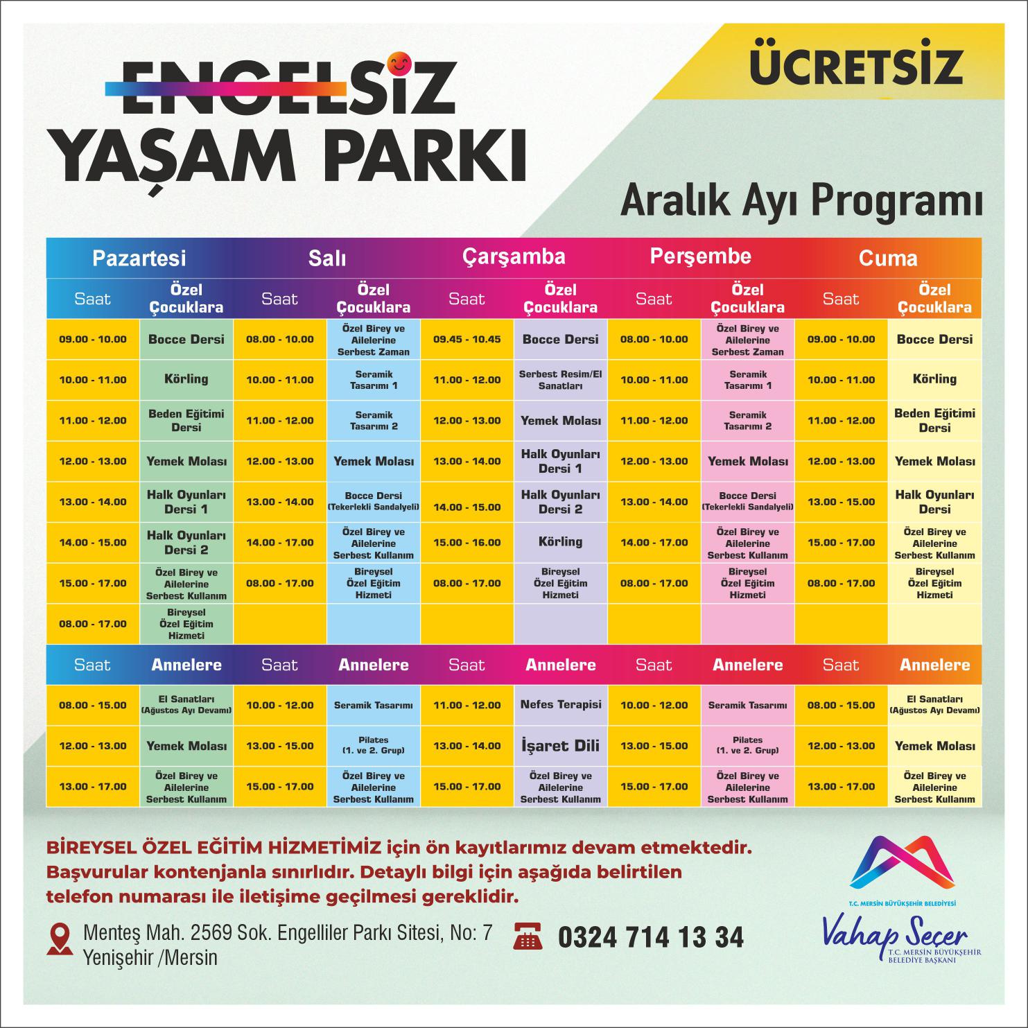 Engelsiz Yaşam Parkı Aralık Ayı Programı