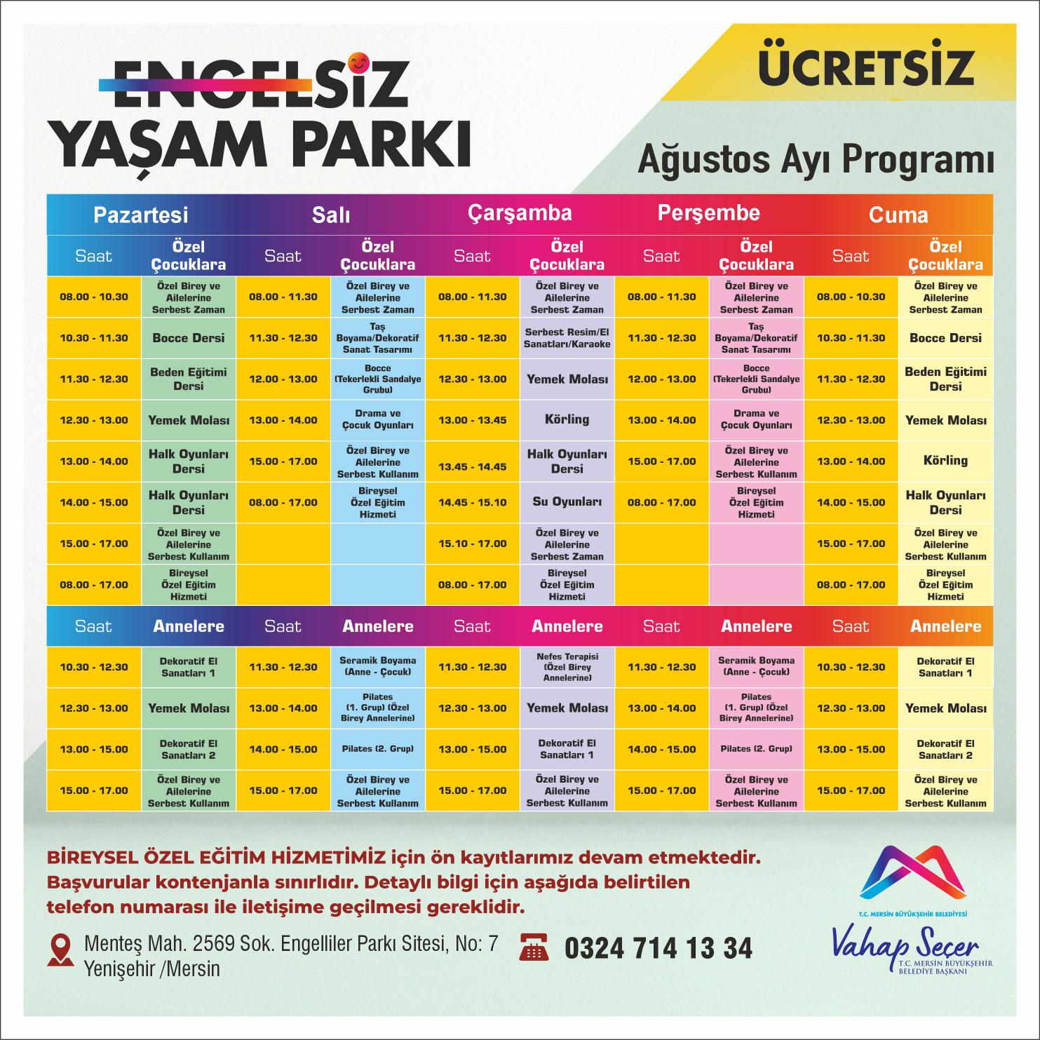 Engelsiz Yaşam Parkı Ağustos Ayı Programı