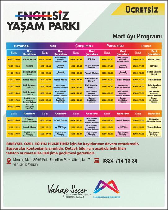 Engelsiz Yaşam Parkı Mart Ayı Programı