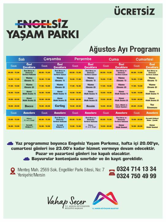 Engelsiz Yaşam Parkı Ağustos Ayı Programı 
