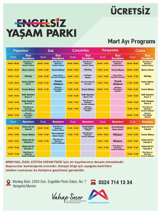 Engelsiz Yaşam Parkı Mart Ayı Programı