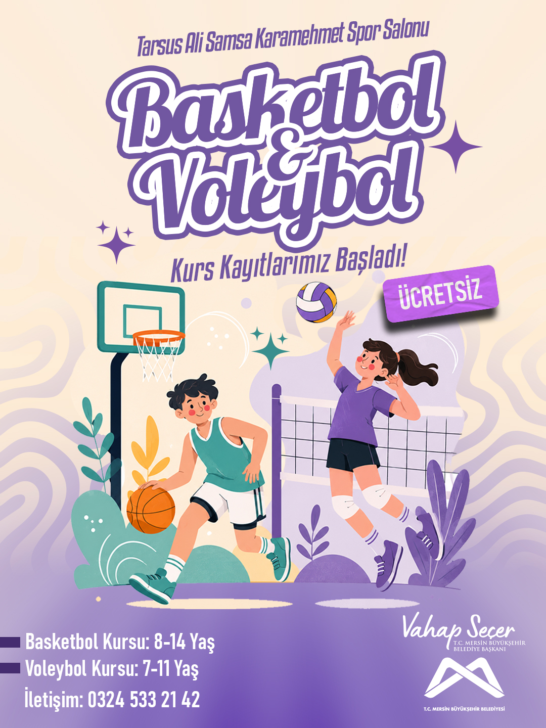 Tarsus Ali Samsa Karamehmet Spor Salonu ücretsiz basketbol ve voleybol kurs kayıtlarımız başladı!