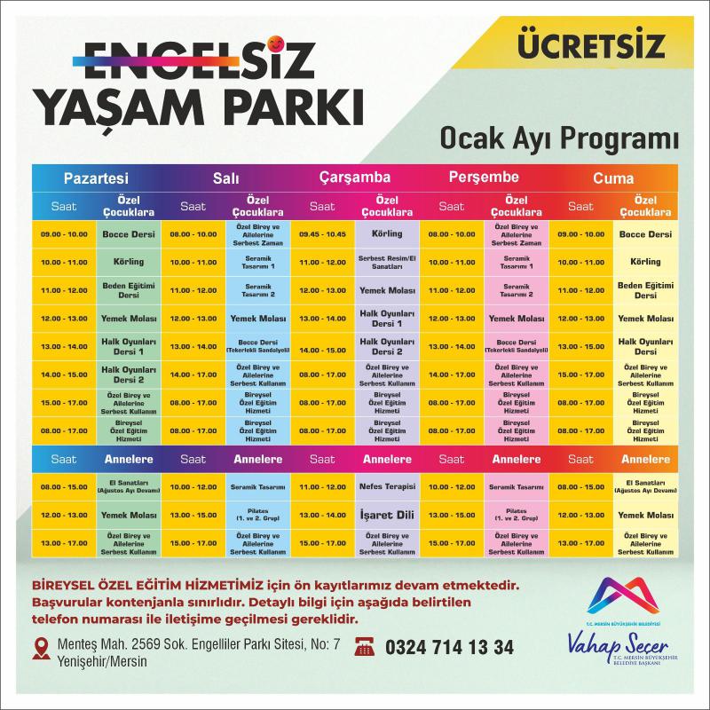 Engelsiz Yaşam Parkı Ocak Ayı Programı