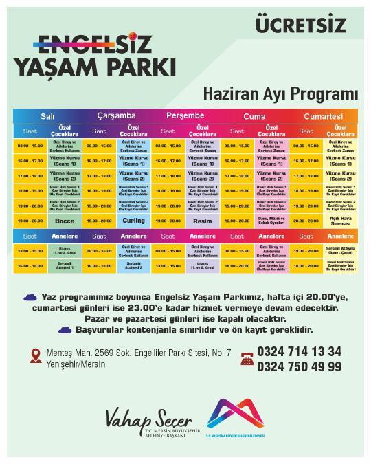 Engelsiz Yaşam Parkı Haziran Ayı Programı