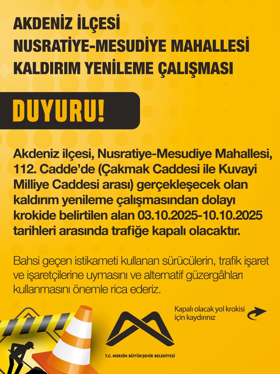 Akdeniz İlçesi Nusratiye-Mesudiye Mahallesi Kaldırım Yenileme Çalışması