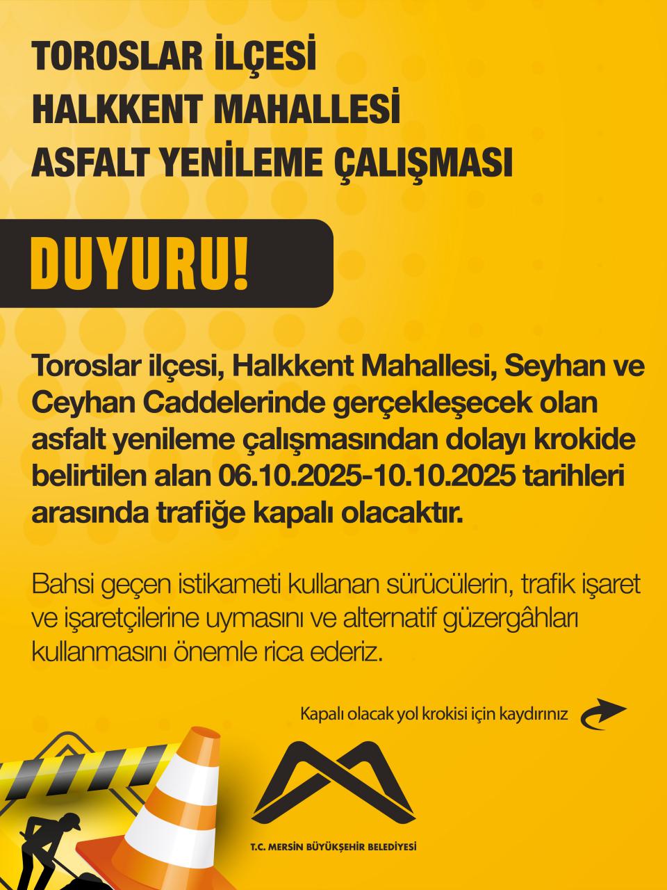 Toroslar İlçesi Halkkent Mahallesi Asfalt Yenileme Çalışması