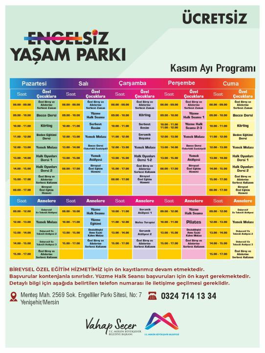 Engelsiz Yaşam Parkı Kasım Ayı Programı 